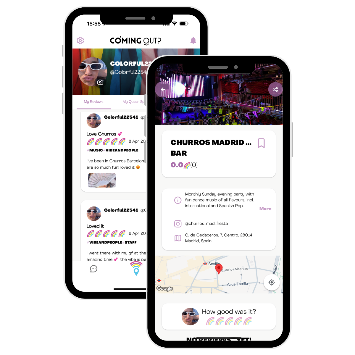 Coming Out? app showing queer places